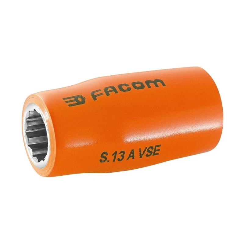 Facom Insulated Socket 12.7 mm Drive, 22 mm 12 Point Square, Steel, 52mm Overall Length S.22AVSE