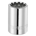 Facom 3/8 in Drive 7/16 in Spline Square Socket, Bright Chrome, Chrome Vanadium Steel, 7.8mm Length J.14S