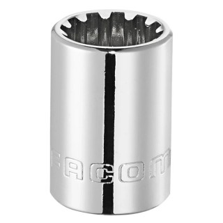 Facom 3/8 in Drive 7/16 in Spline Square Socket, Bright Chrome, Chrome Vanadium Steel, 7.8mm Length J.14S