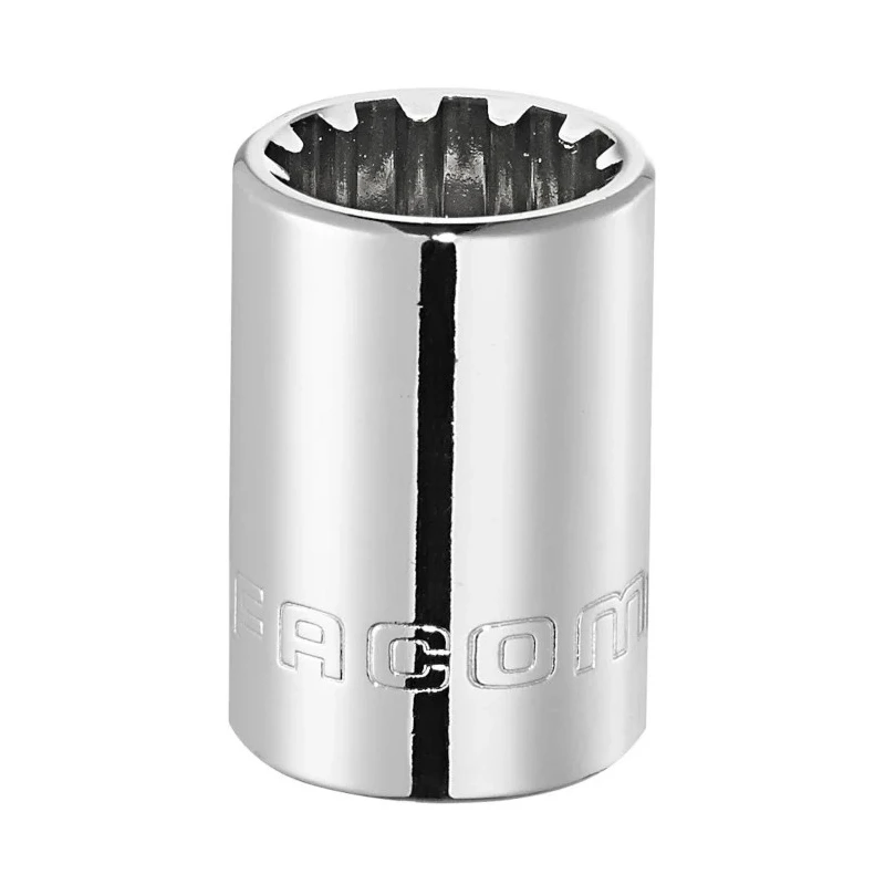 Facom 3/8 in Drive 7/16 in Spline Square Socket, Bright Chrome, Chrome Vanadium Steel, 7.8mm Length J.14S