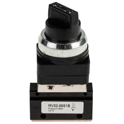 RS PRO Manual Pneumatic Control Valve MV Series, G 1/8 Port, 3/2 Function, 2 Position Selector Switch 235-1190