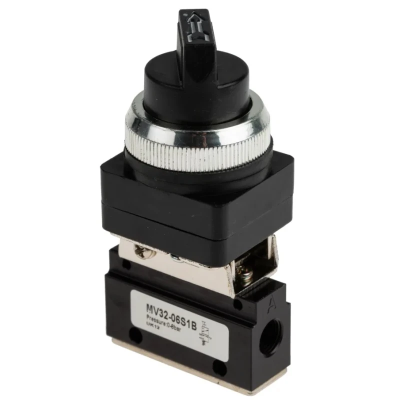 RS PRO Manual Pneumatic Control Valve MV Series, G 1/8 Port, 3/2 Function, 2 Position Selector Switch 235-1190