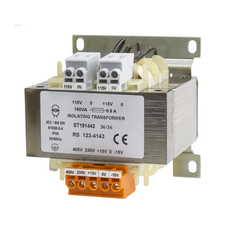 RS PRO DIN Rail Transformer 160 VA, 230 V AC / 400 V AC Primary, 2 x 115 V AC Secondary, AS/NZS 61558.2.4 123-4143