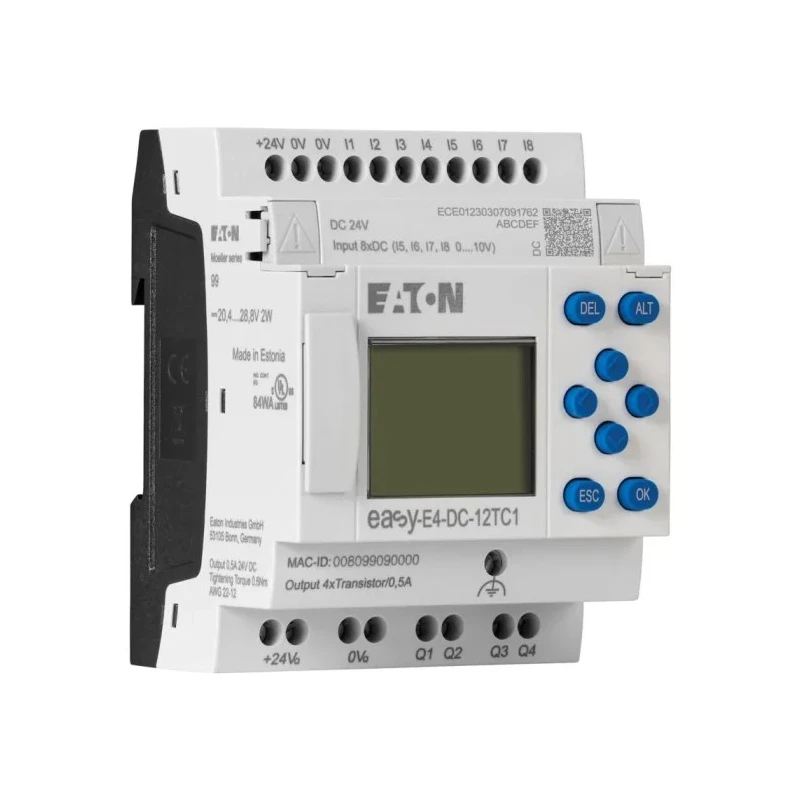 Eaton easyE4 Series Programmable Control Relay 24V DC, 4 Analogue Inputs, 4 Relay Outputs, LCD Display, Compact 