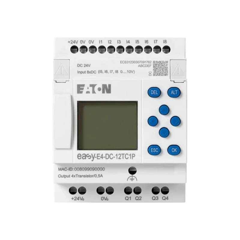 Eaton easyE4 Series Programmable Control Relay 24V DC, 4 Analogue Inputs, 4 Relay Outputs, LCD Display, Compact 