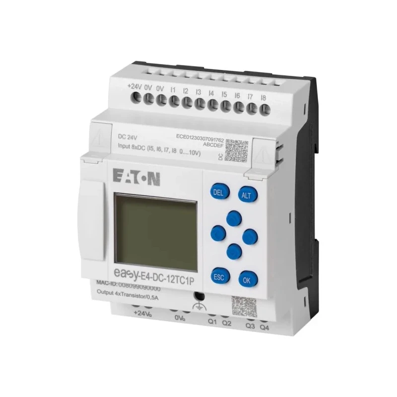 Eaton easyE4 Series Programmable Control Relay 24V DC, 4 Analogue Inputs, 4 Relay Outputs, LCD Display, Compact 