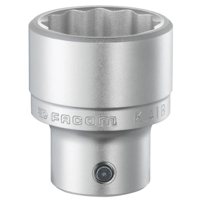 Facom 19.05 mm Drive Socket, 39.69 mm 12 Point Square, Satin Chrome, Chrome Vanadium Steel, 27mm Length K.1P9/16B