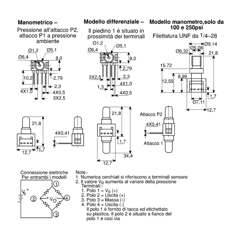 Honeywell 24PC Series Differential Pressure Sensor Wheatstone Bridge Output, 0–1 psi, 24PCAFA6D