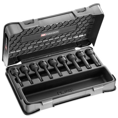 Facom Long Impact Torx Socket Set 9 Pieces NSXL.J9APB, T10–T70, Manganese Phosphate-Coated, 1/2 Inch
