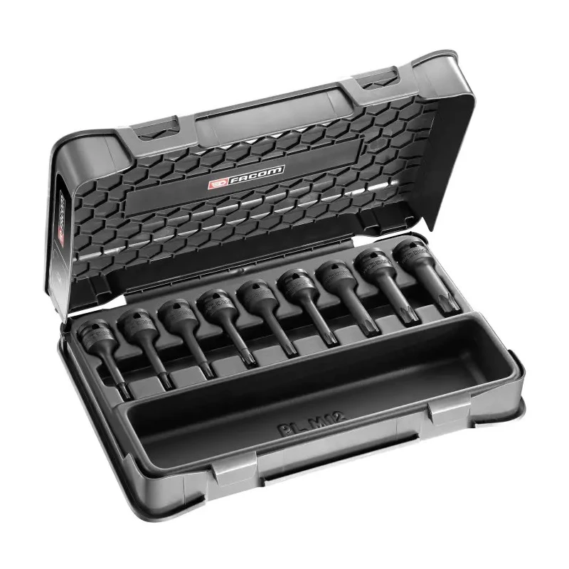 Facom Long Impact Torx Socket Set 9 Pieces NSXL.J9APB, T10–T70, Manganese Phosphate-Coated, 1/2 Inch