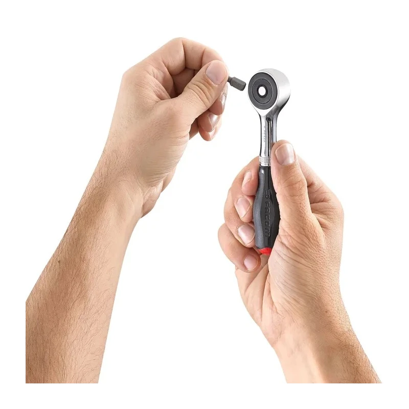 Facom 1/4 Inch Ratchet with Bi-Material Elastomer Handle, 120mm, Chrome Vanadium Steel R.PE360