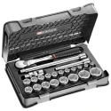 Facom 23-Piece 1/2 Inch 6 Point Socket Set SL.161-3P6 Chrome Vanadium Steel, Bright Chrome Finish