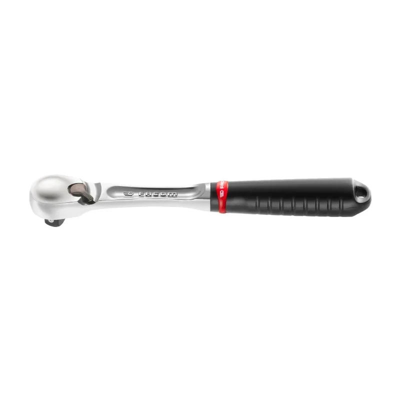 Facom 1/2 Inch Ratchet with Ergonomic Comfort Grip Handle, Chrome Vanadium Steel, Satin Chrome Finish, 262mm Compact SL.161