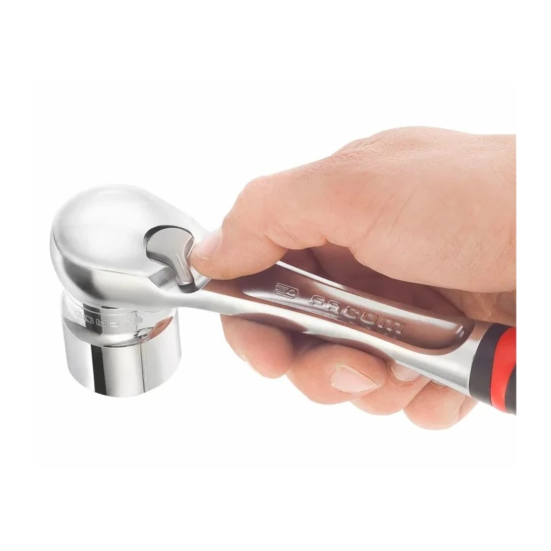 Facom 1/2 Inch Ratchet with Ergonomic Comfort Grip Handle, Chrome Vanadium Steel, Satin Chrome Finish, 262mm Compact SL.161
