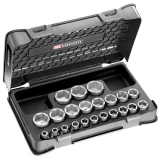 Facom 22-Piece 1/2 Inch 6 Point Socket Set S.401B, Chrome Vanadium Steel, Square Drive