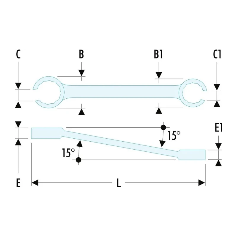 Facom Flare Nut Spanner, Double Ended, 6 Point Hex, Chrome Vanadium Steel, 175mm, Satin Chrome Finish 42.12X14
