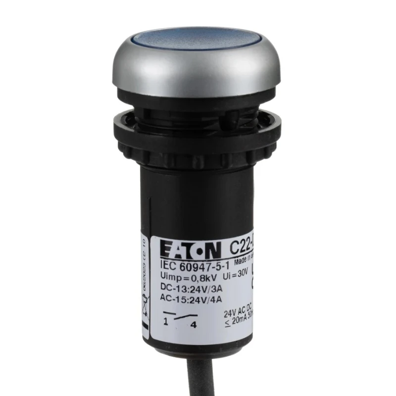Eaton C22 Series Illuminated Push Button Actuator, Panel Mount, Blue, IP67 & IP69K, 1 NO, 22 mm 181628 C22-DRL-B-K10-24-P3