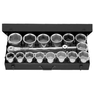 Facom 19-Piece 1 in Hexagon Socket Set Chrome Vanadium Steel M.441E