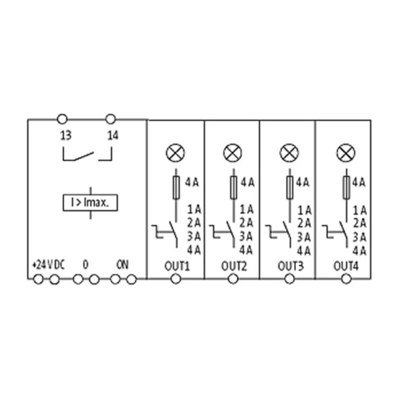 Murrelektronik Limited MICO Electronic Circuit Breaker, 10A, 24V, 4 Channels, DIN Rail, Model 9000-41034-0401005