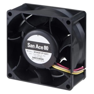 Sanyo Denki San Ace 9HVA Series Axial Fan, 12V DC, 225 m³/h, 42 W, 3.5 A, 80x80x38 mm, Ball Bearing 9HVA0812P1G001