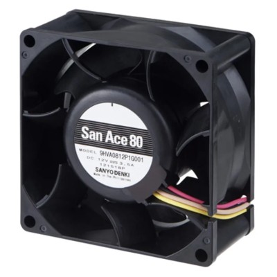 Sanyo Denki San Ace 9HVA Series Axial Fan, 12V DC, 225 m³/h, 42 W, 3.5 A, 80x80x38 mm, Ball Bearing 9HVA0812P1G001