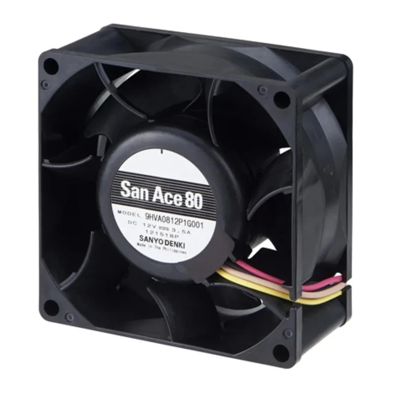 Sanyo Denki San Ace 9HVA Series Axial Fan, 12V DC, 225 m³/h, 42 W, 3.5 A, 80x80x38 mm, Ball Bearing 9HVA0812P1G001