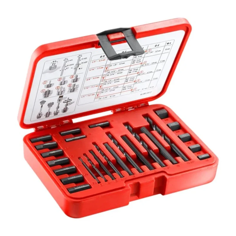 Facom 25-Piece Twist Stud Pulling Drill Bit Set High Speed Steel, 6–14 mm Range, 885