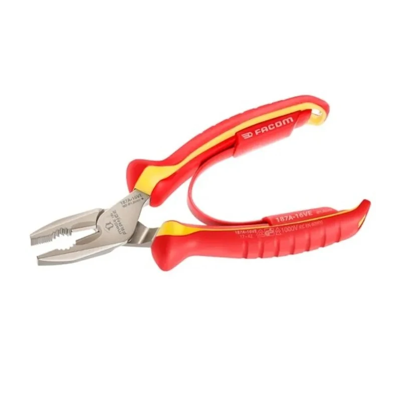 Facom Combination Plier 1 Piece, Serrated Jaw, High Carbon Steel, VDE Insulated 1000V, 165mm 187A.16VE