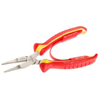 Facom Flat Nose Plier Narrow Flat Shaped, Finely Serrated Nose, 168mm, VDE 1000V Approved 188A.16VE
