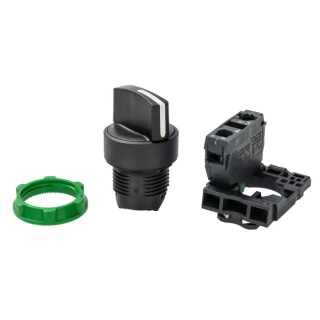 Schneider Electric Knob Selector Switch SPST, 22 mm Cutout Diameter, 2 Positions, Spring Return, Harmony XB5 Series XB5AD41