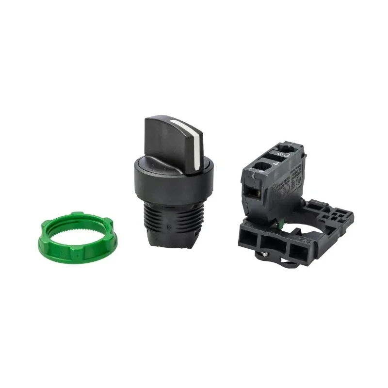 Schneider Electric Knob Selector Switch SPST, 22 mm Cutout Diameter, 2 Positions, Spring Return, Harmony XB5 Series XB5AD41