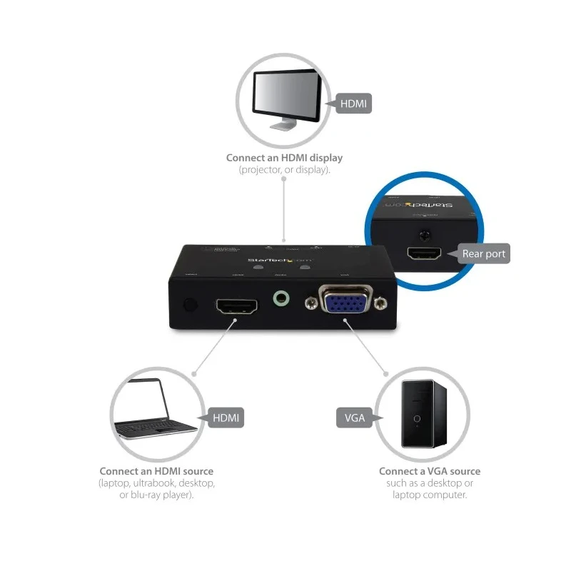 StarTech.com 2-Port VGA & HDMI Video Switch, 2 Input 1 Output, 1920 x 1200 Resolution, Compact, VS221VGA2HD