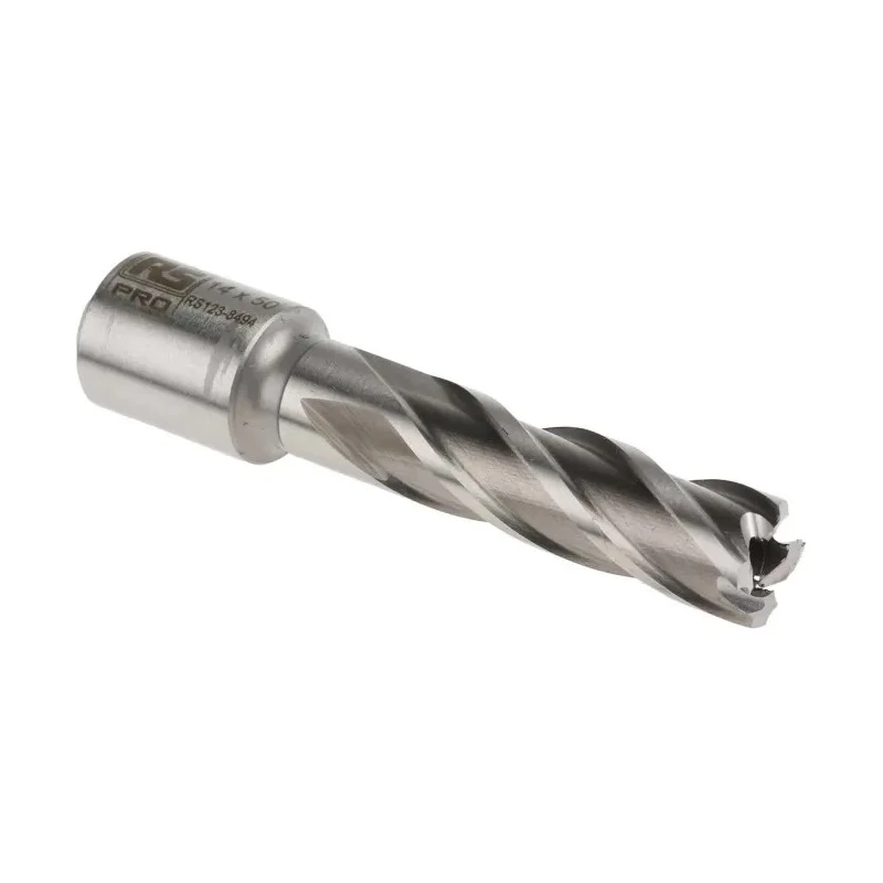 RS PRO HSS Magnetic Drill Bit, 14 mm Cutter Diameter, 50 mm Cutting Depth, Straight Flute, Bright Finish 123-8494