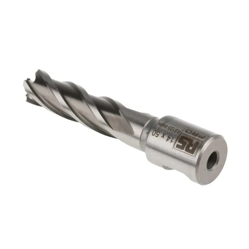 RS PRO HSS Magnetic Drill Bit, 14 mm Cutter Diameter, 50 mm Cutting Depth, Straight Flute, Bright Finish 123-8494