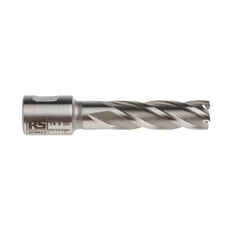 RS PRO HSS Magnetic Drill Bit, 14 mm Cutter Diameter, 50 mm Cutting Depth, Straight Flute, Bright Finish 123-8494