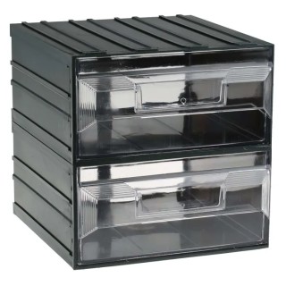 RS PRO Drawer Storage Unit 2 Drawers, Plastic Case, Transparent Polypropylene Drawers, 208x208x222 mm, Wall Mount, 236-3628