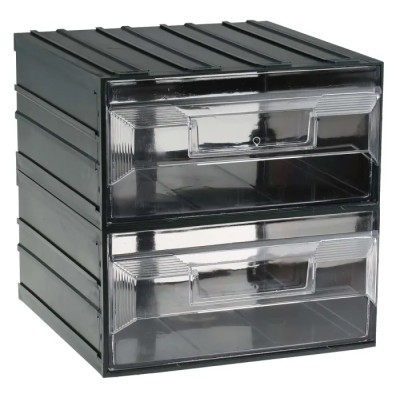 RS PRO Drawer Storage Unit 2 Drawers, Plastic Case, Transparent Polypropylene Drawers, 208x208x222 mm, Wall Mount, 236-3628