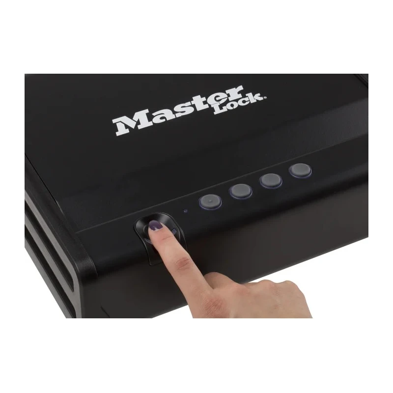 Master Lock Fingerprint Hotel Safe, 2.34L Capacity, Black, Automatic Lid, Solid Steel Construction, MLD08EB