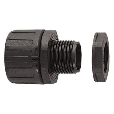 Flexicon Metric Thread Polyamide Conduit Fitting, 11 mm Nominal Size, M12 x 1.5 mm, Black, IP66 FPA11-M12B