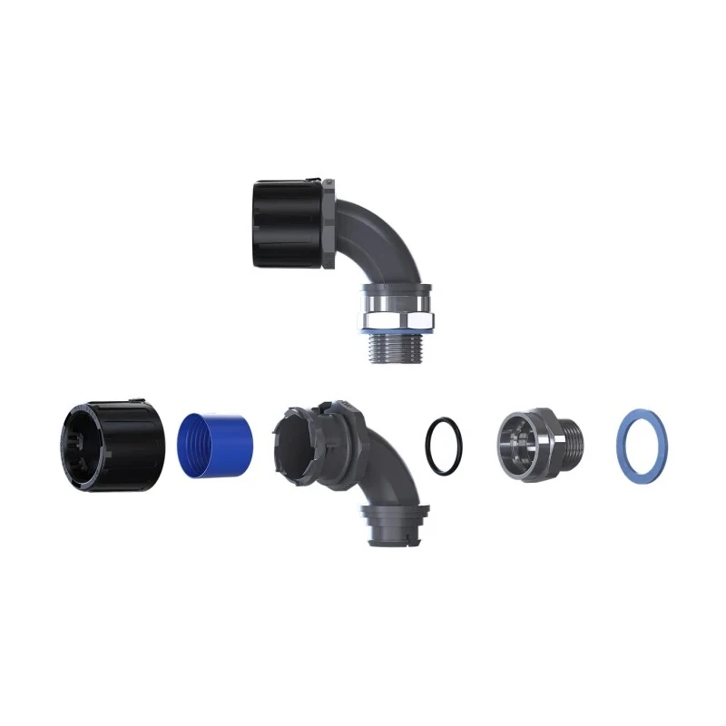 Flexicon Polyamide 66 Conduit Fitting, 90° Elbow, 16 mm Size, M16 Thread, IP66/IP67/IP68/IP69 Protection FPAU16-BM16-90B