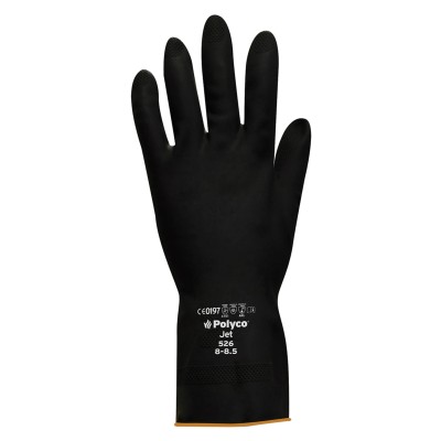 Polyco Healthline Jet Black Latex Work Gloves, Size 7, Chemical Resistant, Black, Latex Coating 525