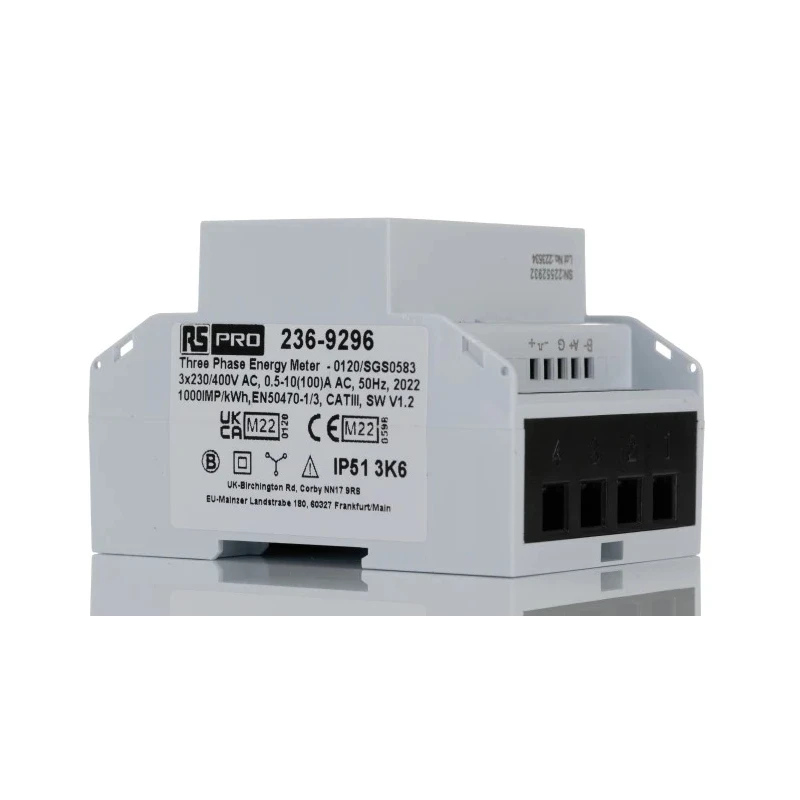 RS PRO 3 Phase LCD Backlight Energy Meter AP25 100A Modbus RS485 236-9296