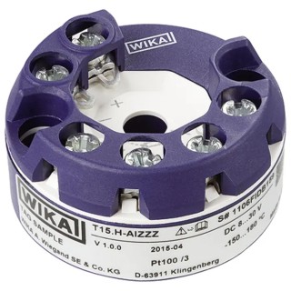 WIKA T15.H Temperature Transmitter Input, 4–20 mA Output, 30V Max Supply, -40°C to 85°C, 44mm Diameter, 22.5mm Depth PT100