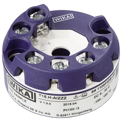WIKA T15.H Temperature Transmitter Input, 4–20 mA Output, 30V Max Supply, -40°C to 85°C, 44mm Diameter, 22.5mm Depth PT100