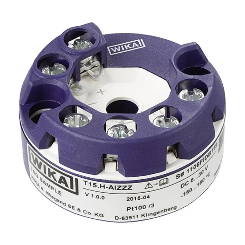 WIKA T15.H Temperature Transmitter Input, 4–20 mA Output, 30V Max Supply, -40°C to 85°C, 44mm Diameter, 22.5mm Depth PT100
