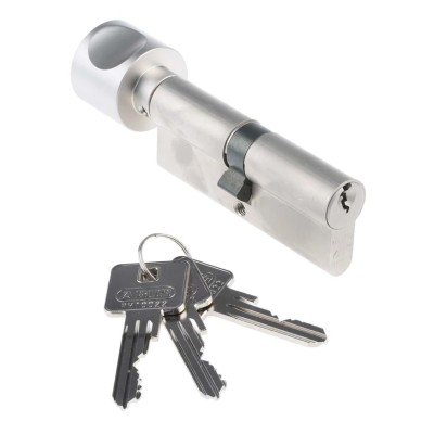ABUS Brass Euro Cylinder Lock, Nickel Pearl Finish, 61mm, Thumbturn, 6-Pin KE60NP Z40/K40 KD