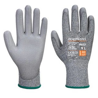Portwest Grey Polyurethane Cut Resistant Gloves Size 10, Seamless Liner, A622G7RXL