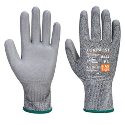 Portwest Grey Polyurethane Cut Resistant Gloves Size 10, Seamless Liner, A622G7RXL