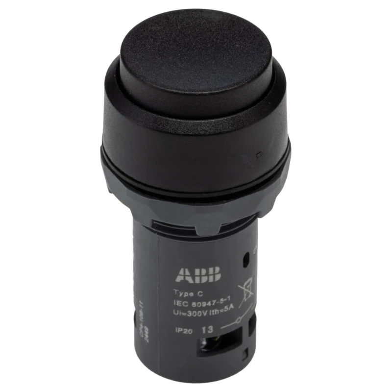 ABB CP4 Series Maintained Push Button Head, Black, 22.5mm Cutout, Round, Plastic 1SFA619103R1076 CP4-10B-11