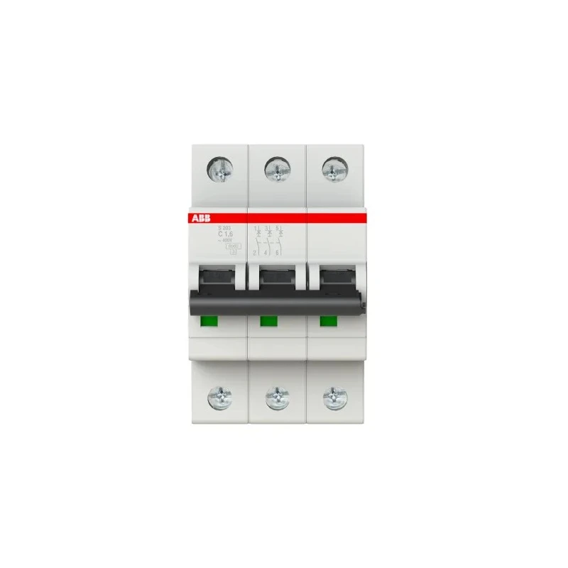 ABB System Pro M Compact S200 Miniature Circuit Breaker, 3-Pole, 1.6A, Type C, 400V AC, 6 kA Breaking 2CDS253001R0974